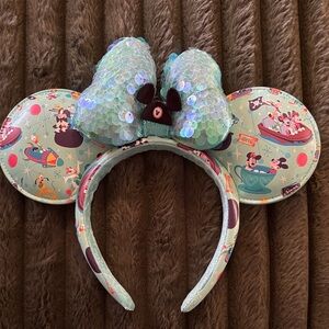 Sequin Bow Ears Headband - Mint